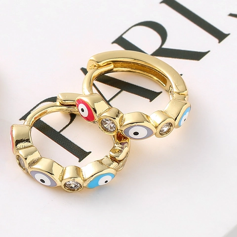 Evil Eye Hoop Oorbellen Koper Verguld Emaille Zirkoon Boheems Huggie Voor Vrouwen Ins Stijl Mode Sieraden