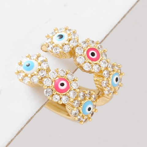 Evil Eye Hoop Ohrringe Kupfer Mikro Pave Zirkon Bunte Emaille Trendiger Schmuck Für Frauen