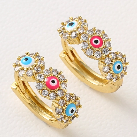 Evil Eye Hoop Ohrringe Kupfer Mikro Pave Zirkon Bunte Emaille Trendiger Schmuck Für Frauen