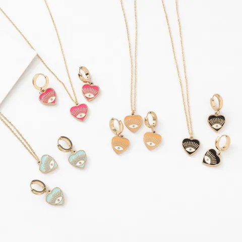 Heart Evil Eye Necklace And Earrings Stainless Steel Enamel Bohemian Fashion Jewelry For Women Elegant Gift