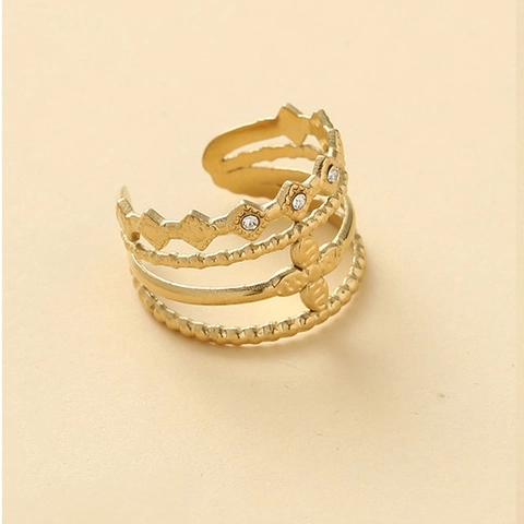 Multi-Layer Hohlring Kupfer Vergoldet Verstellbar Offen Mit Strass Geometrische Blume Retro Bohemian Für Damen