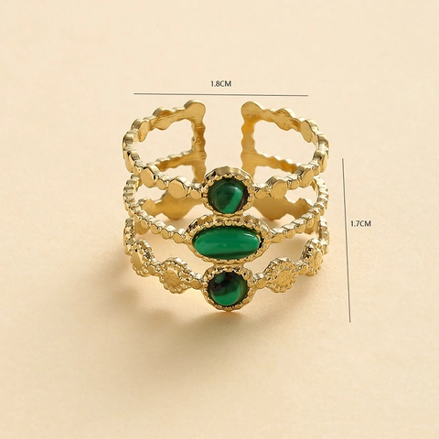 Malachit Ring Edelstahl Vergoldet Böhmisch Drei Reihen Geometrisch Verstellbar Offen Modeschmuck Damen