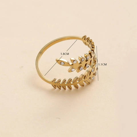 Blatt Ring Edelstahl Zirkonia Offen Verstellbar Natur Inspiriert Schmuck Für Damen