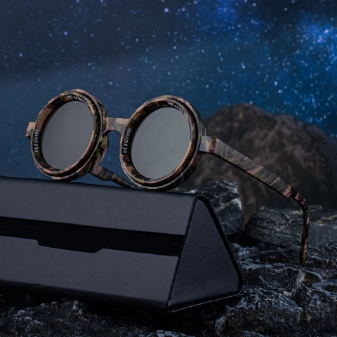 Occhiali Da Sole Rotondi Uomo Donna TAC Polarizzati ND Regolabili Retro Steampunk Montatura PC UV400 Guida Outdoor
