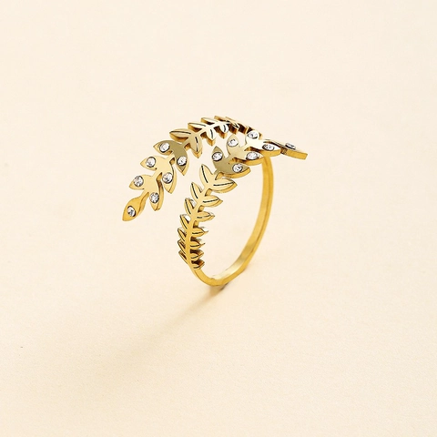 Blatt Ring Edelstahl Zirkonia Offen Verstellbar Natur Inspiriert Schmuck Für Damen