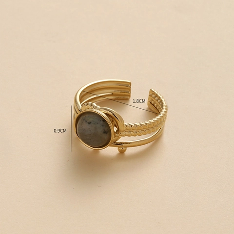 Vintage Verstelbare Ring Van Roestvrij Staal Verguld Met Ronde Grijze Steen Boho Gevlochten Ontwerp Met Meerdere Lagen