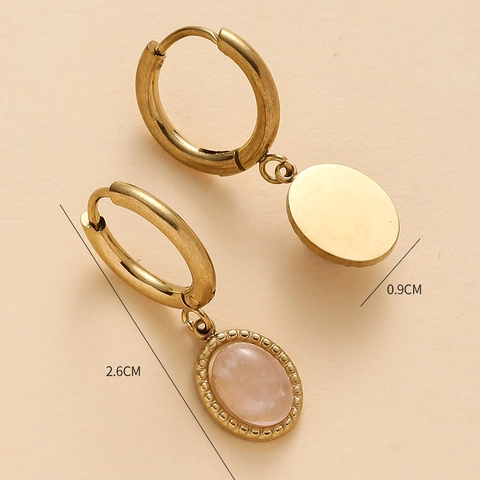 Pendientes De Aro De Acero Inoxidable Con Piedra Rosa Natural Chapado En Oro De 14 Quilates Elegantes Para Mujer