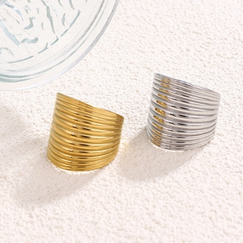 Anello A Fascia Larga In Acciaio Inossidabile Per Donna Multistrato Linee Parallele Stile Francese Minimalista Di Alta Gamma Gioielli