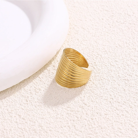 Anello A Fascia Larga In Acciaio Inossidabile Per Donna Trama A Onde Regolabile Aperto Chunky Gioielli Di Moda Retrò Accessorio