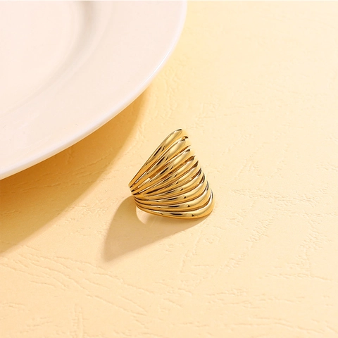 Anello A Fascia Larga In Acciaio Inossidabile Per Donna Multistrato Linee Parallele Stile Francese Minimalista Di Alta Gamma Gioielli