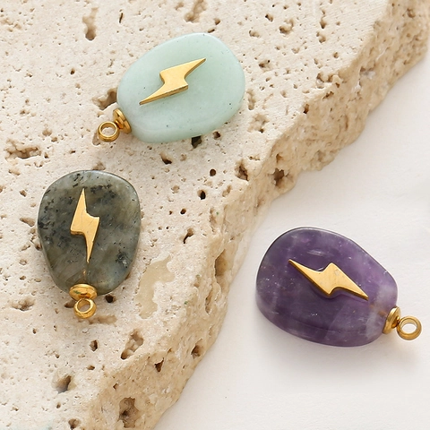 Halskette Mit Natursteinanhänger Und Kreuz-Inlay Wasser Tropfen Edelstahl Böhmischer Minimalistischer Schmuck