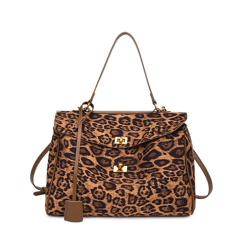 Bolso Bandolera Con Estampado De Leopardo Bolso De Mano De Cuero PU Gamuza Con Cierre Giratorio Dorado Bolso De Hombro Retro