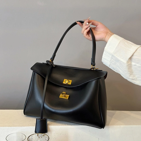 Borsa A Mano Elegante Da Donna In Pelle PU Grande Capacità Borsa A Spalla Con Chiusura A Girello Dorata Per Pendolarismo Quotidiano
