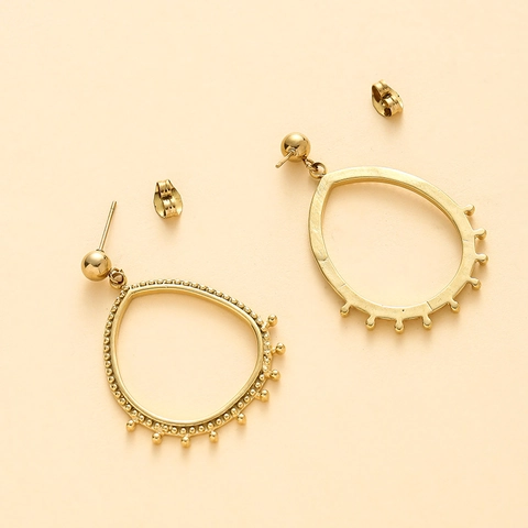 Teardrop Hängeohrringe 14K Vergoldet Edelstahl Hohl Perlenrand Vintage Böhmischer Modeschmuck Für Damen