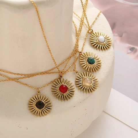 Collar Colgante Sol Acero Inoxidable Chapado En Oro Bohemio Piedra De Color Vintage Mujer