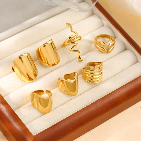 Bague En Acier Inoxydable Ouverte Ajustable Étanche Serpent Vague Cœur Poli Punk Hip Hop Bijoux Pour Femmes Hommes