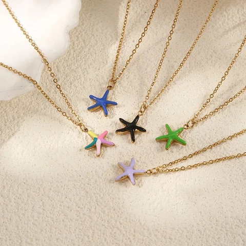 Zeester Hanger Ketting Roestvrij Staal 14K Verguld Kleurrijk Emaille Oceaan Thema Zoete Mode Sieraden Voor Vrouwen