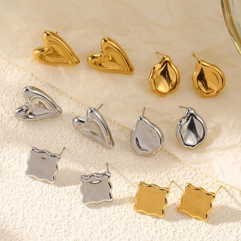 Orecchini A Lobo Cuore Goccia D'acqua Quadrato Acciaio Inossidabile Placcati Oro 18K Irregolare Incavo Design Donna Oro Acciaio