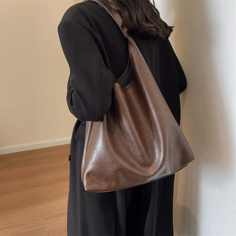 Damen PU Leder Hobo Schultertasche Große Kapazität Vintage Minimalistische Pendler Tote Mit Innentasche
