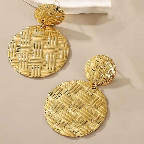 Orecchini Pendenti Acciaio Inossidabile Placcato Oro 18K Cuore Martellato Tondo Intrecciato Geometrico Gioielli Vintage Donna