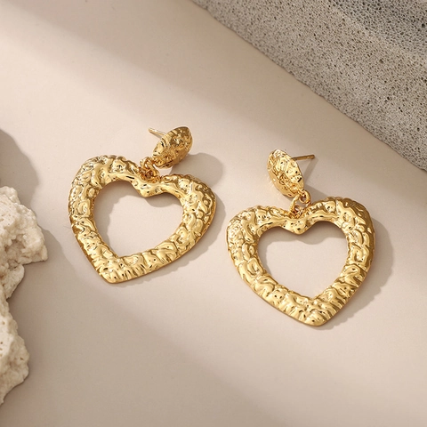 Orecchini A Goccia Tondi A Cuore Geometrico Acciaio Inossidabile Martellato Intrecciato Cavo Struttura Placcato Oro Retro Per Donne