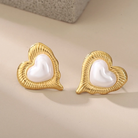 Orecchini Vintage A Cuore Stella Disco Tondo Con Acciaio Inossidabile E Finta Perla Artificial Gioielli Retrò Placcato Oro Per Donna