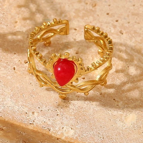 Vintage Wassertropfen Naturstein Ring Edelstahl Vergoldet Verstelbar Offen Französisch Retro Böhmischer Schmuck Für Damen