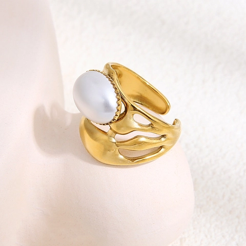 Anello In Acciaio Inossidabile Con Künstliche Perle Irregolari Vintage Chic Francese Esagerato Cavo Regolabile Gioielli Da Dito Donna