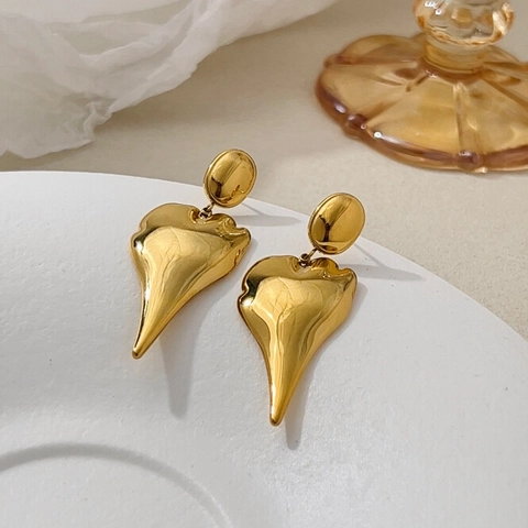Stainless Steel Irregular Geometric Stud Earrings Molten Metal Texture Heart Drop Niche Design Jewelry For Women
