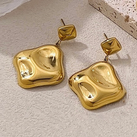 Stainless Steel Irregular Geometric Stud Earrings Molten Metal Texture Heart Drop Niche Design Jewelry For Women