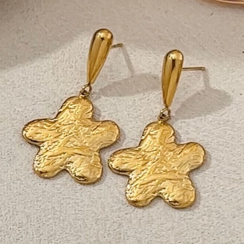 Vintage 18K Vergoldete Edelstahl Hängeohrringe Für Damen Retro Texturierte Geometrische Runde Herz Wassertropfen Schmuck