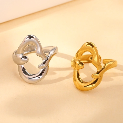 Verstellbarer Offener Ring Edelstahl 18K Vergoldet Unregelmäßiges Geometrisches Design Minimalistischer Modeschmuck Damen