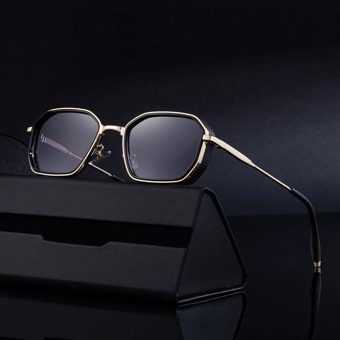 Vintage Steampunk Rechteck Sonnenbrille Herren Metall PC Rahmen UV400 Outdoor Mode Brillen