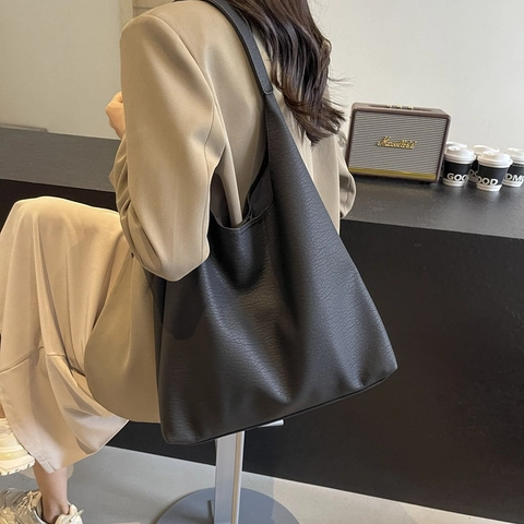 Große Damen Schultertasche PU Leder Kieselmaserung Tote Bag Büro Pendler Minimalistische Hobo Handtasche Mit Innenbeutel