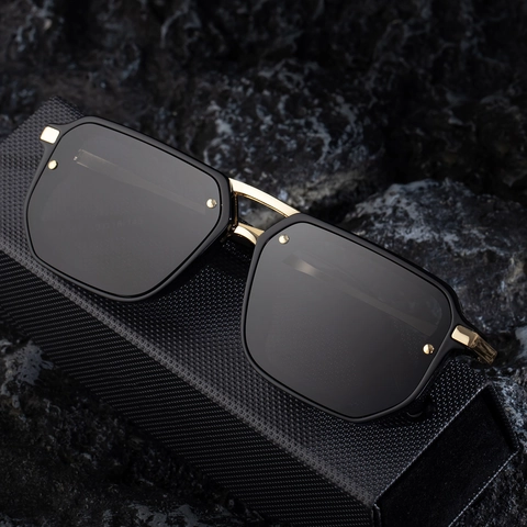 Men's Polarized Sunglasses UV400 Protection Square Metal Double Bridge Frame Sunglasses For Outdoor Driving Fashion Eyewear