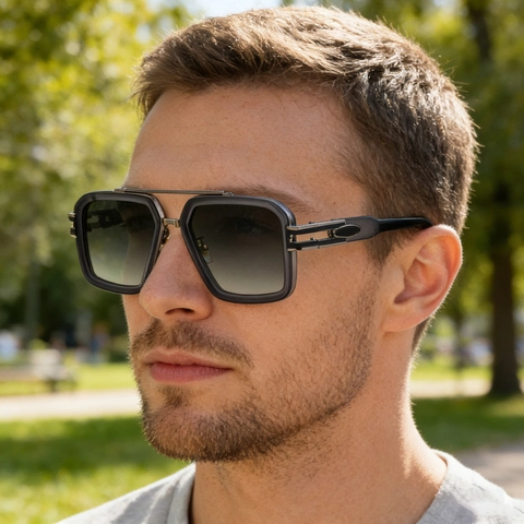 Square Frame Sunglasses For Men Vintage Double Bridge UV400 Protection Alloy PC Lens Outdoor Fashion