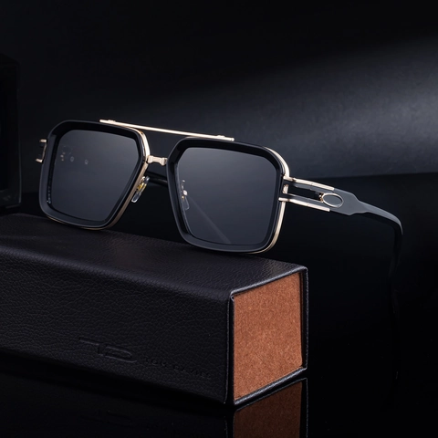 Square Frame Sunglasses For Men Vintage Double Bridge UV400 Protection Alloy PC Lens Outdoor Fashion