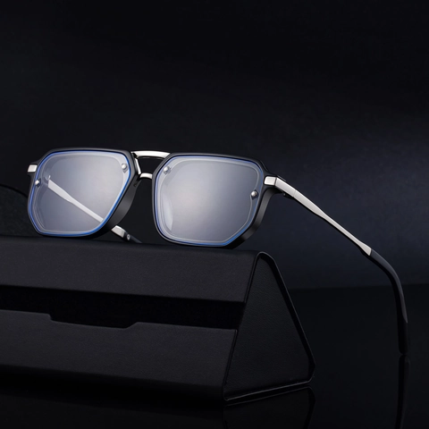 Square Sunglasses Men Retro Double Beam UV400 Protection Metal Plastic Frame PC Lens Fashion Outdoor Driving Shades
