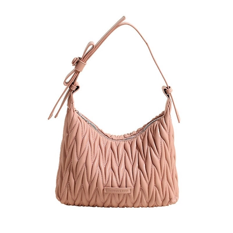 Plissee PU Leder Schultertasche Damen Mit Schleife Verstellbarer Riemen Modische Minimalistische Unterarm Hobo Tasche