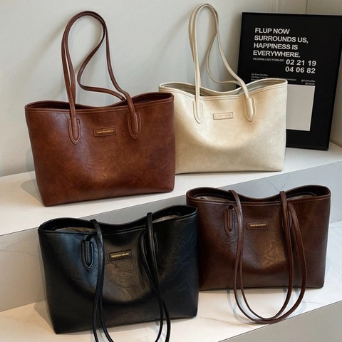 Borsa Tote Grande Capacità Per Donna In Pelle PU Vintage Testurizzata Borsa A Spalla Minimalista Per Pendolari