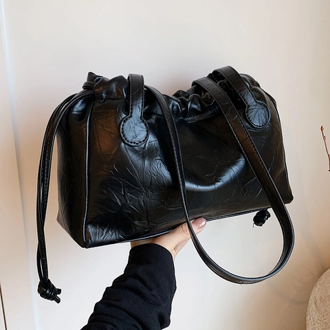 Borsa A Tracolla In Pelle PU Arricciata Da Donna Chic Coulisse Cloud Tote Minimalista Borsa Vintage Morbida