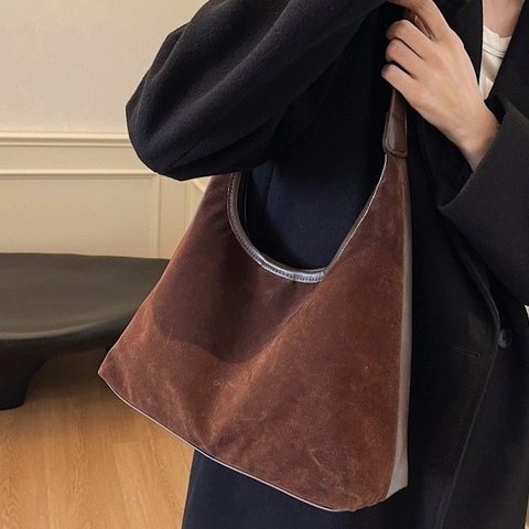 Retro Hobo Schoudertas PU Leer Suède Grote Capaciteit Onderarm Tote Voor Vrouwen Woonwerkverkeer Elegant Chic