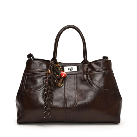 Retro PU Leather Handbag For Women Large Capacity Tote With Shoulder Strap Fashionable Crossbody Bag Turn Lock Design