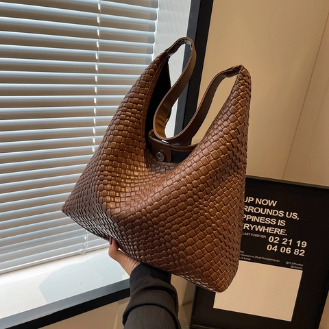 Damen Geflochtene Hobo Schultertasche PU Leder Große Kapazität Intrecciato Minimalistische Pendler Handtasche Mit Beutel