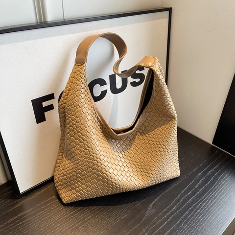 Damen Geflochtene Hobo Schultertasche PU Leder Große Kapazität Intrecciato Minimalistische Pendler Handtasche Mit Beutel