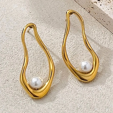Orecchini In Acciaio Inossidabile Con Künstliche Perle Geometriche Placcati Oro 18K Croce Goccia Gioielli Di Moda Minimalisti Per Donne