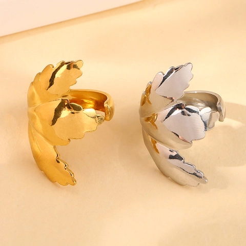 Bagues Ajustables Ouvertes Feuilles Géométriques Irrégulières Acier Inoxydable Creux Style Métal Liquide Minimaliste Bijoux