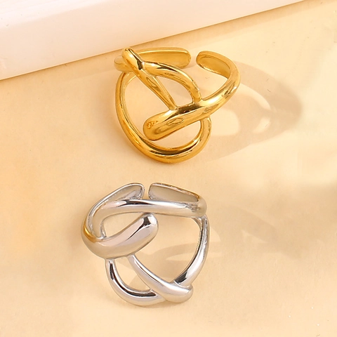 Holle Geometrische Open Ring Roestvrij Staal 18K Verguld Verstelbaar Minimalistische Vloeibaar Metaalstijl Voor Dames