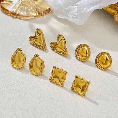 Orecchini A Lobo Concavi Irregolari Placcati Oro 18K Acciaio Inossidabile Geometrico Minimalista Elegante Gioielli Per Donna