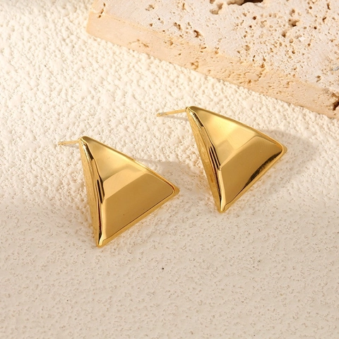 Minimalist Geometric Stud Earrings Stainless Steel 18K Gold Plated Triangle Round Oval Bean Jewelry For Women Durable